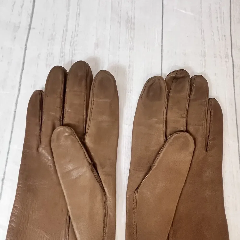 Set of 2 Women's Brown Italian Leather Vintage Gloves size 7.5 Driving Dinner